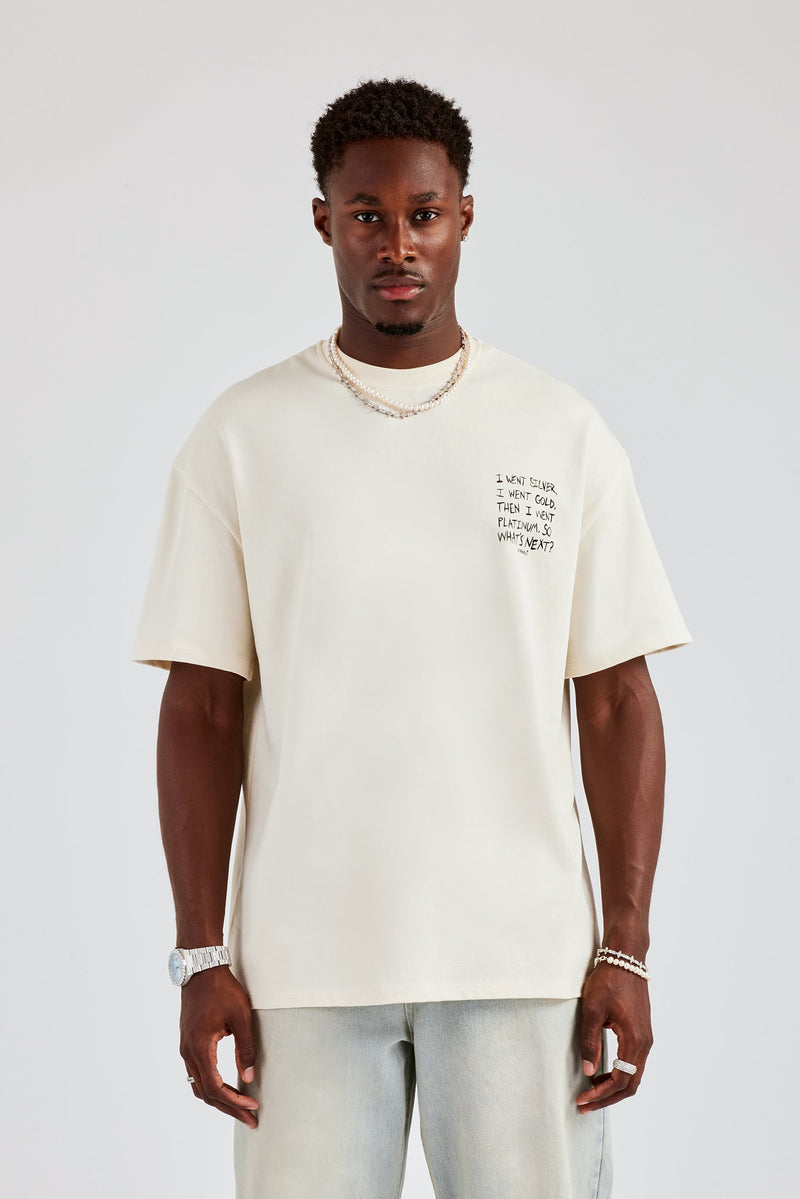 Platinum Back Quote Oversized T-Shirt- Off White