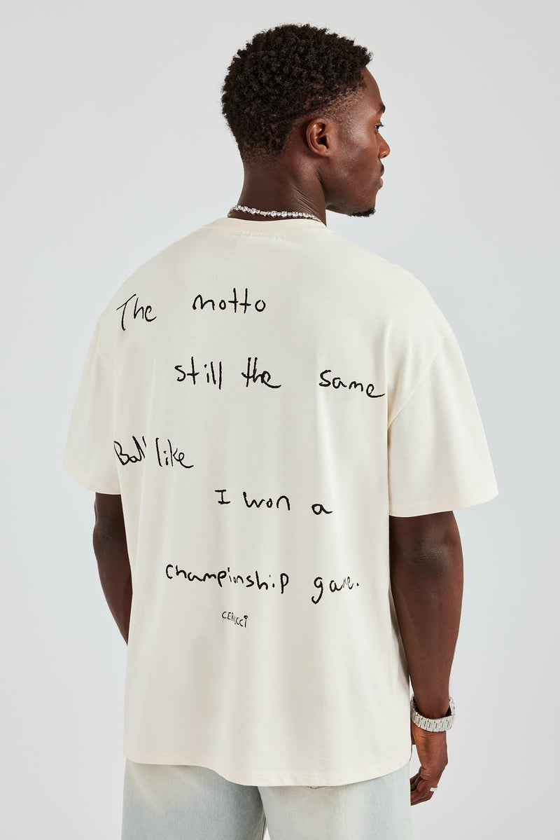 Championship Back Quote Oversized T-Shirt - Off White