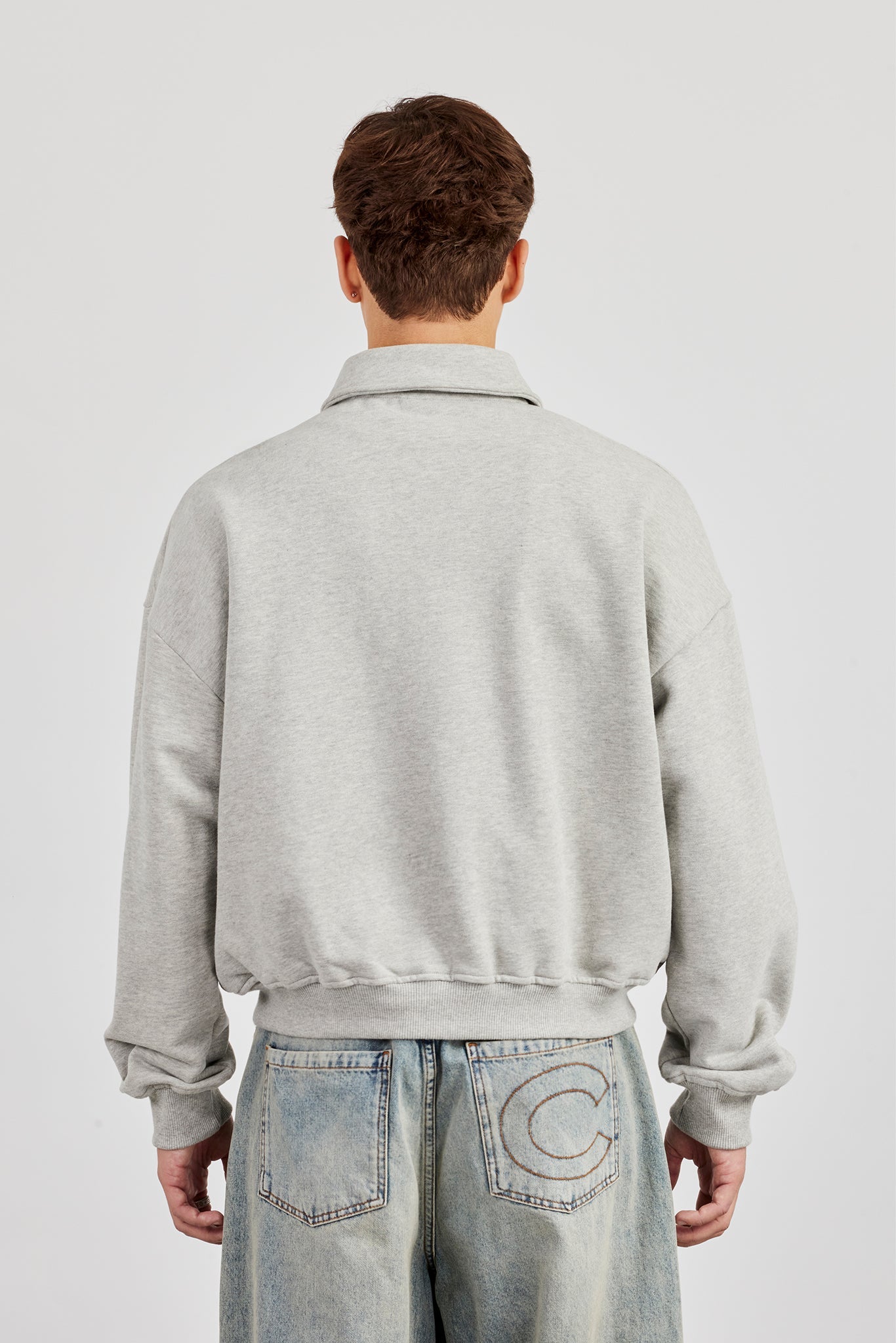 Jersey Zip Through Collared Jacket - Grey Marl | Mens Hoodies