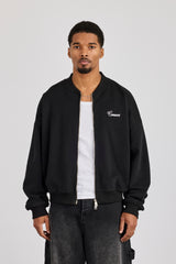 Jersey Embroidered Bomber - Black