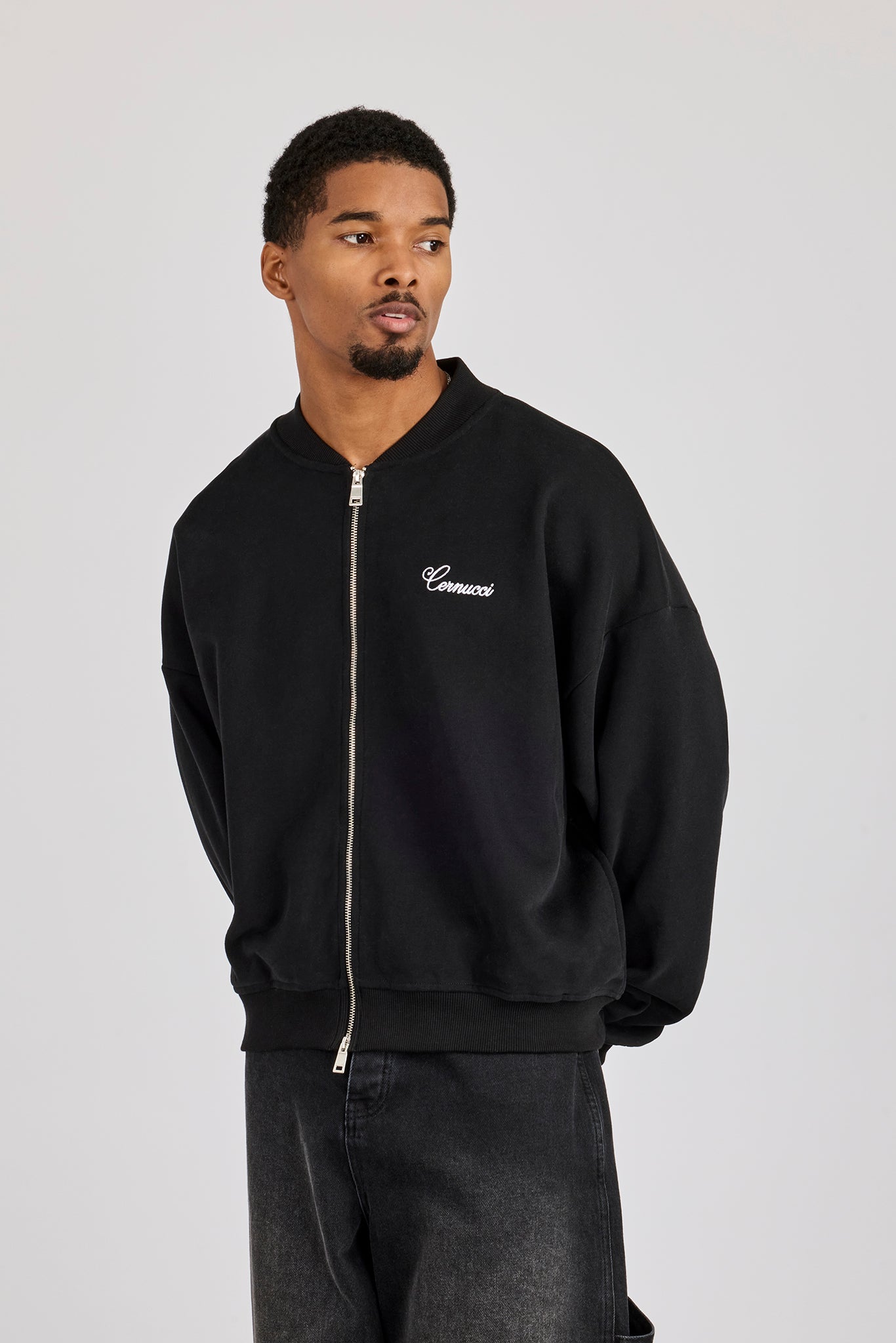 Jersey Embroidered Bomber - Black