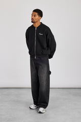 Jersey Embroidered Bomber - Black
