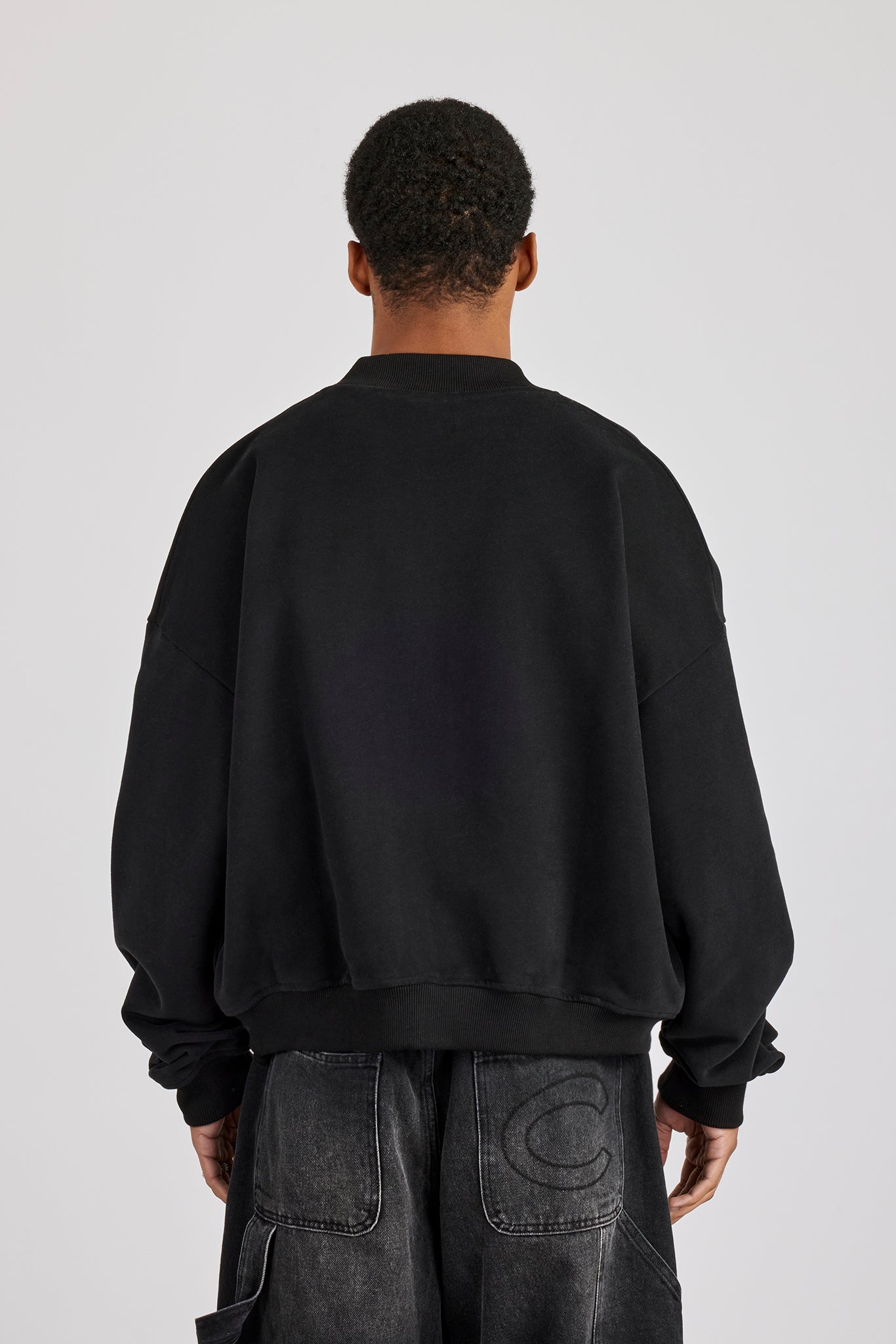Jersey Embroidered Bomber - Black