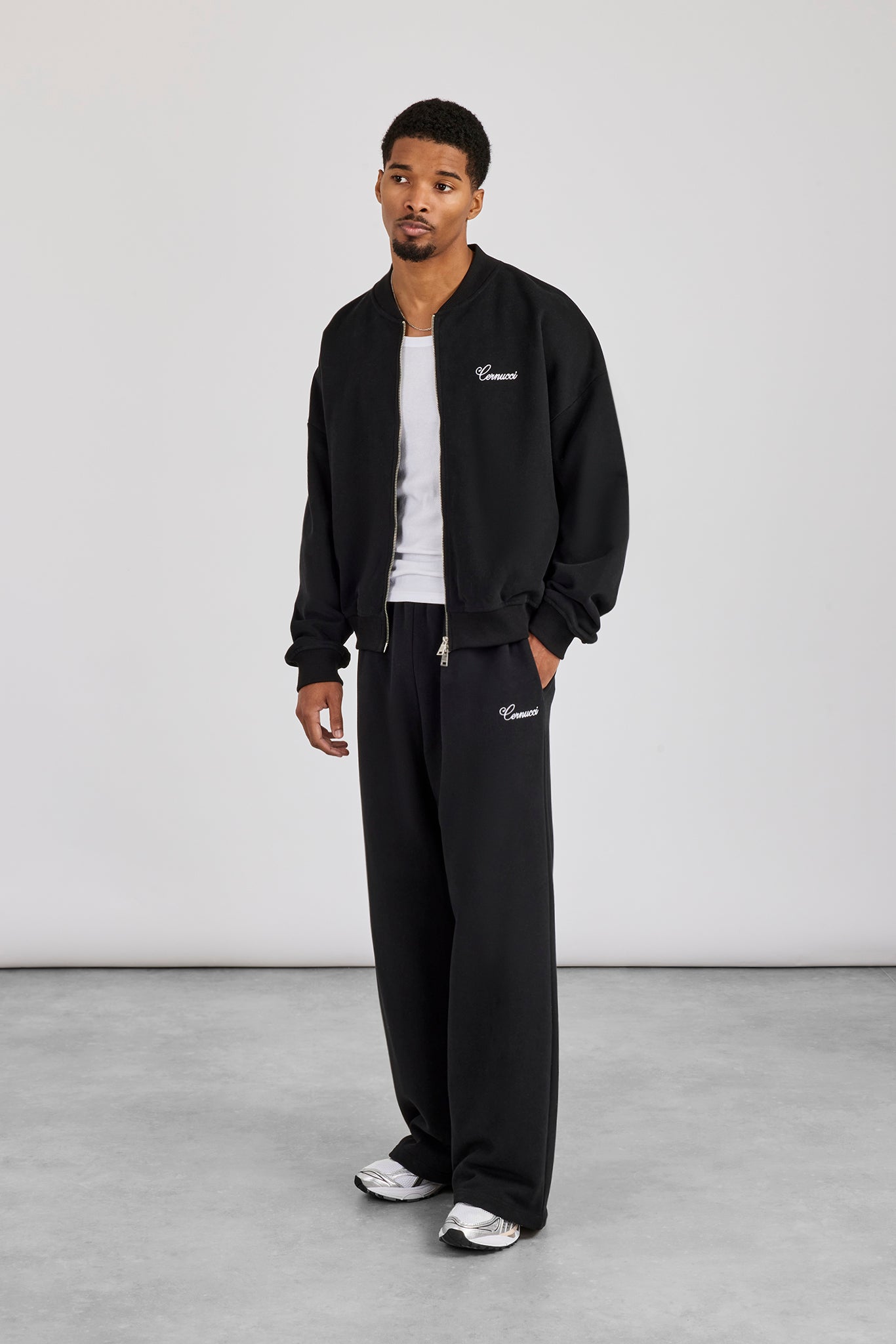Jersey Embroidered Bomber & Jogger - Black