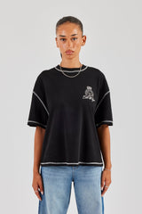 Yacht Club Oversized Embroidered T-Shirt - Black