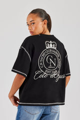Yacht Club Oversized Embroidered T-Shirt - Black
