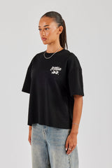 Italia Back Print Oversized T-Shirt - Black