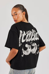 Italia Back Print Oversized T-Shirt - Black