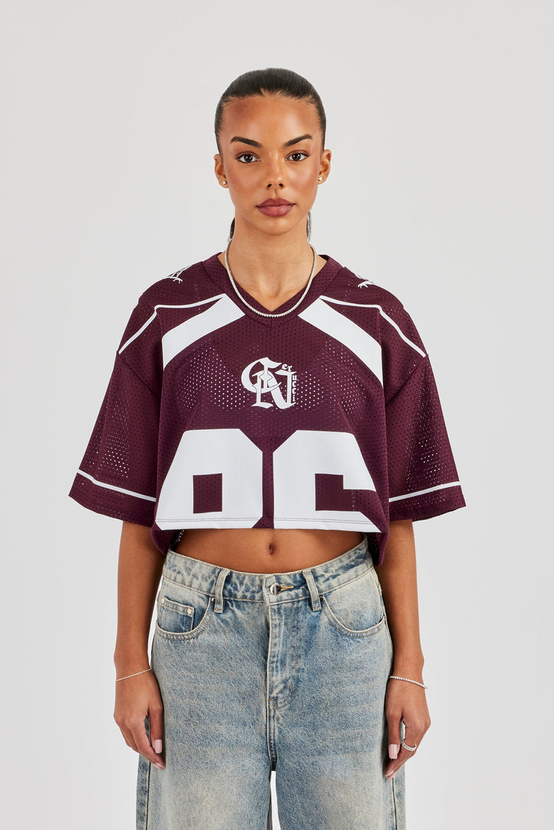 Mesh Cropped 86 Top - Burgundy