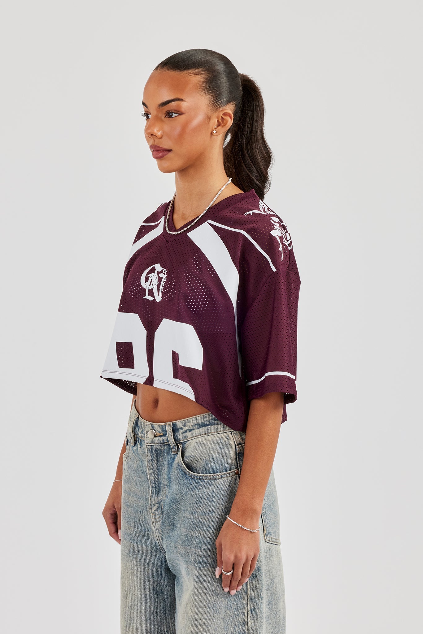 Mesh Cropped 86 Top - Burgundy