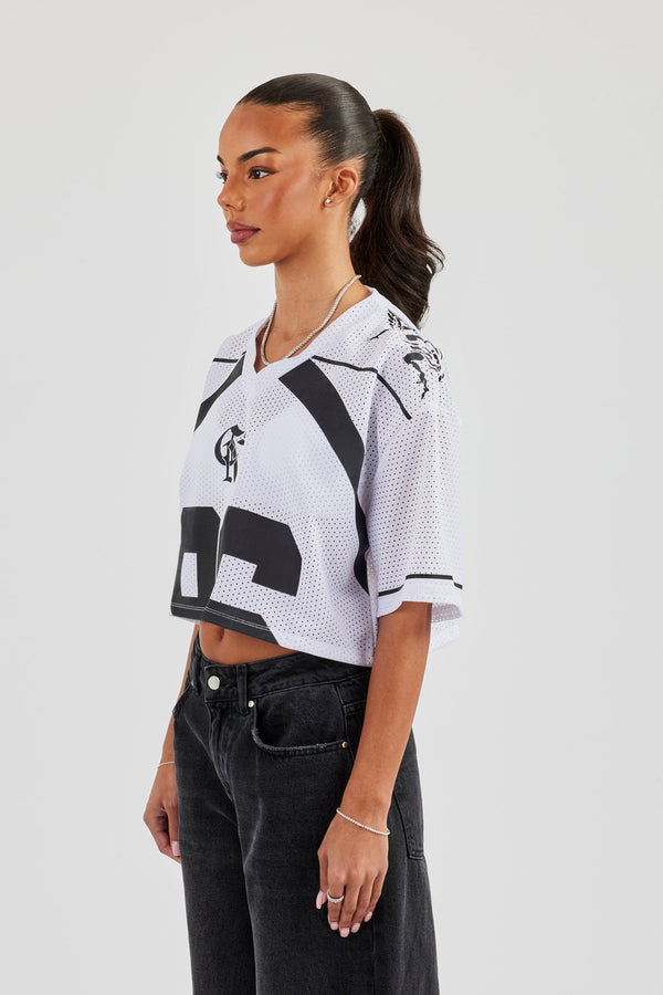 Mesh Cropped Black 86 Top - White
