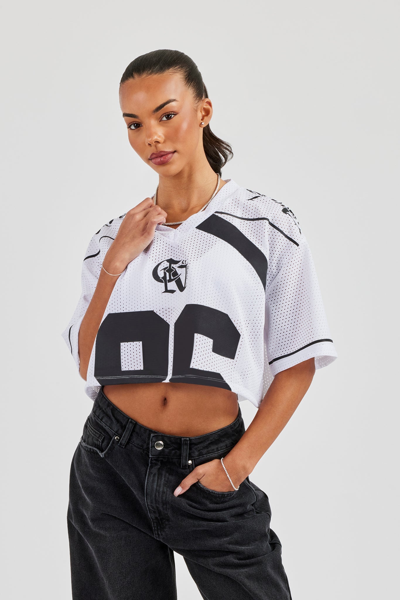 Mesh Cropped Black 86 Top - White | Womens Tees & Vests | Shop