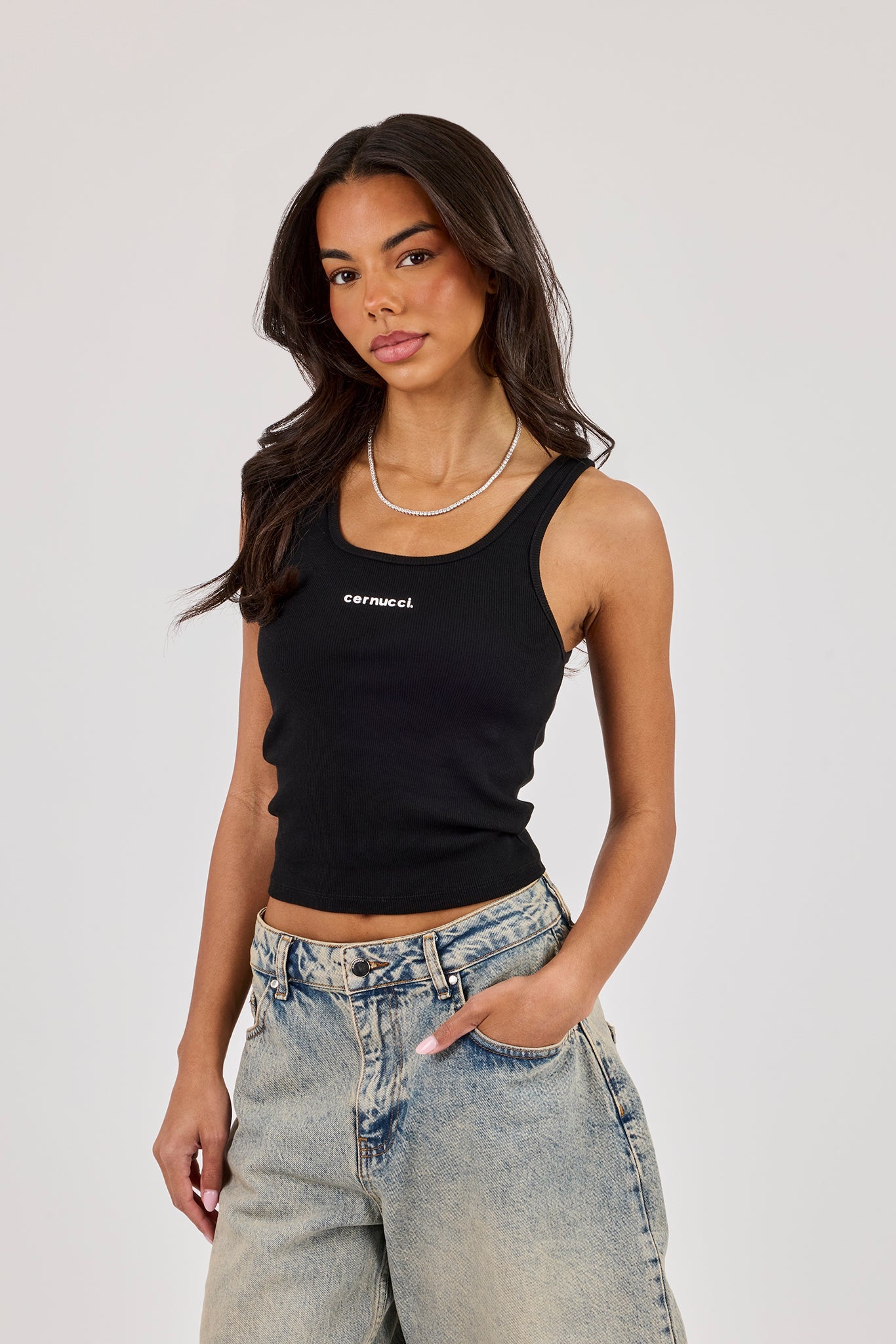 Logo Print Ribbed Vest - Black