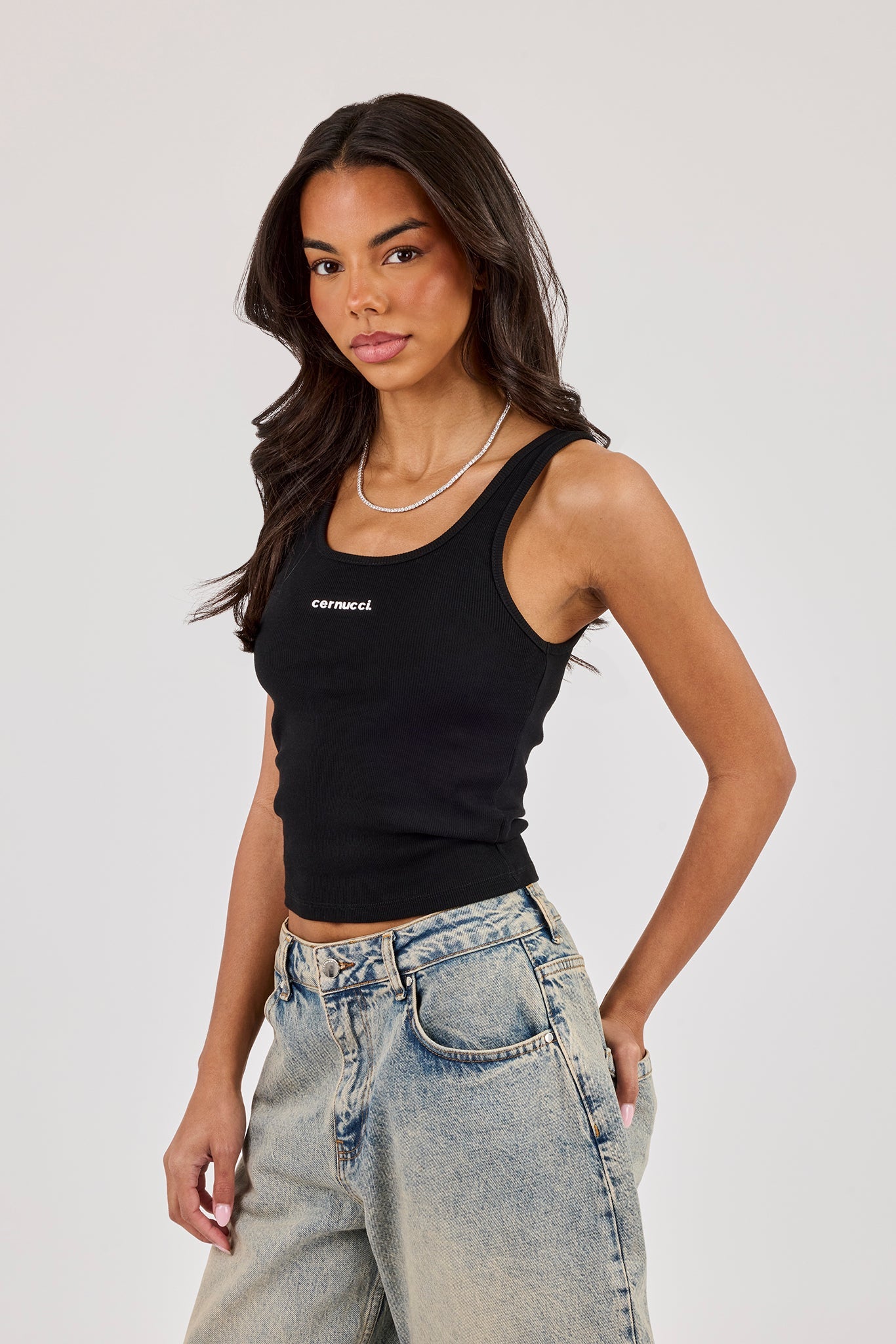 Logo Print Ribbed Vest - Black