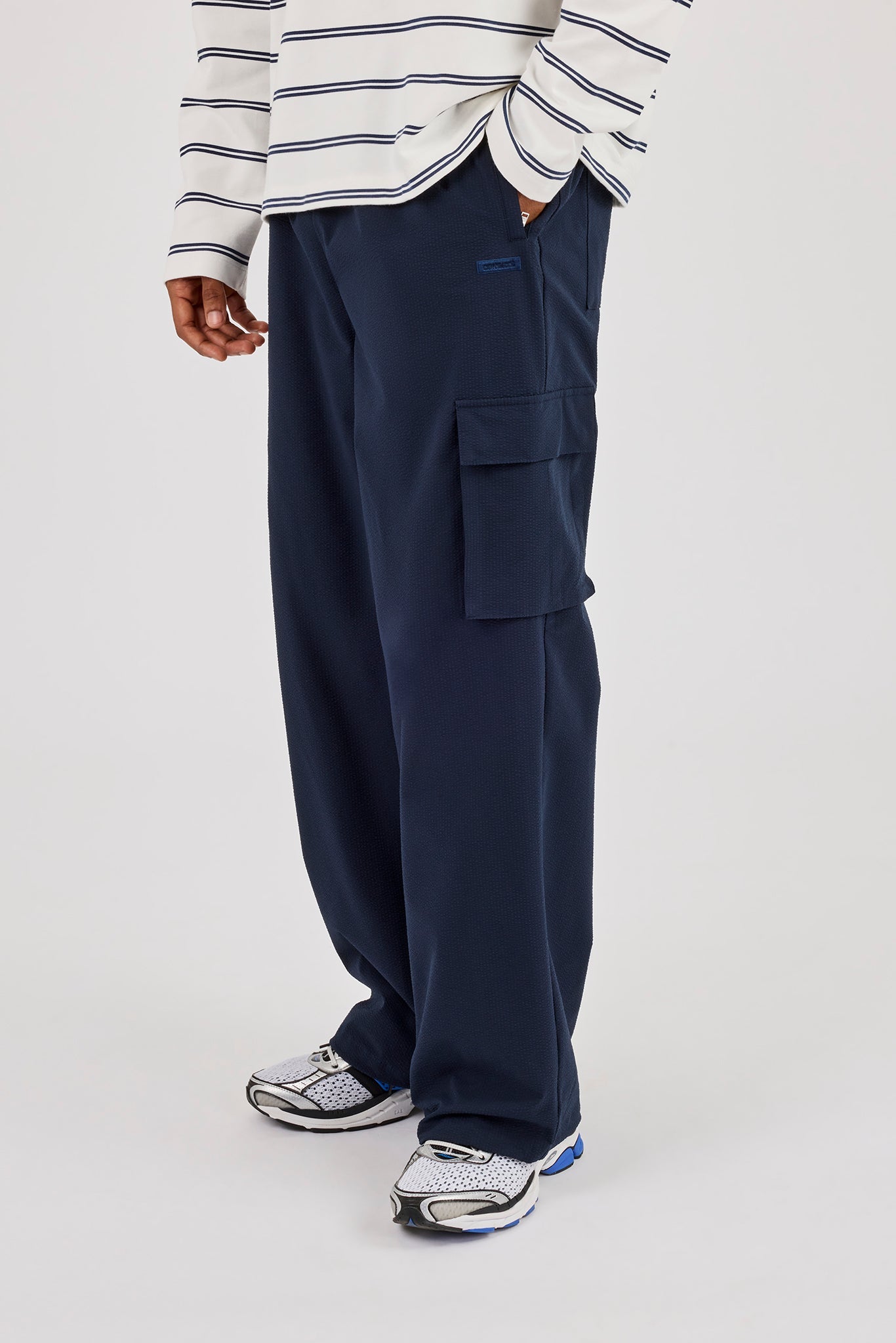 Textured Nylon Cargo Trouser - Navy
