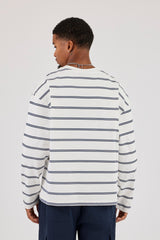 Long Sleeve Double Stripe Logo Embroidered T-Shirt - White