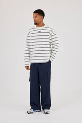 Long Sleeve Double Stripe Logo Embroidered T-Shirt - White