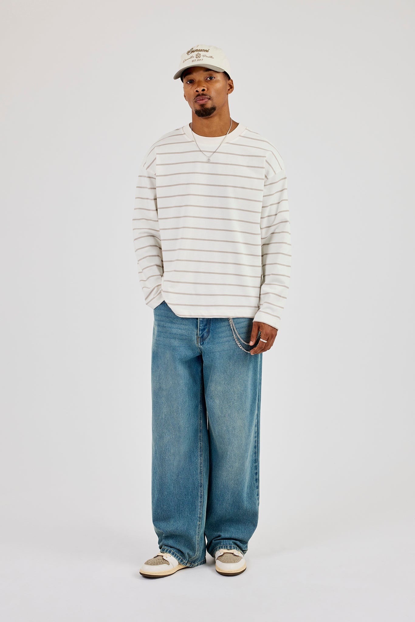 Long Sleeve Stripe Logo T-Shirt - Taupe