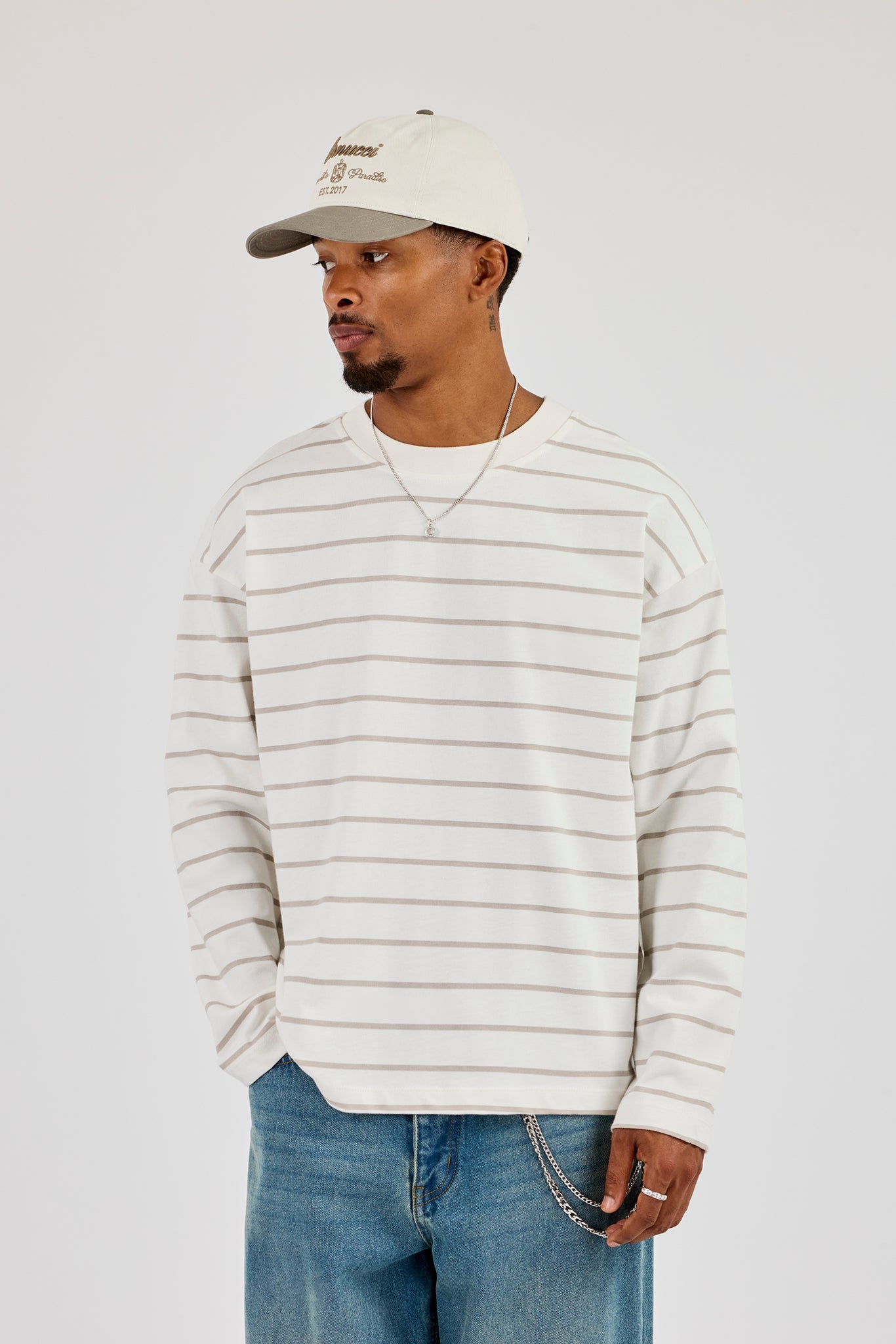 Long Sleeve Stripe Logo T-Shirt - Taupe