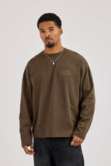 Long Sleeve Chain Stitch T-Shirt - Chocolate
