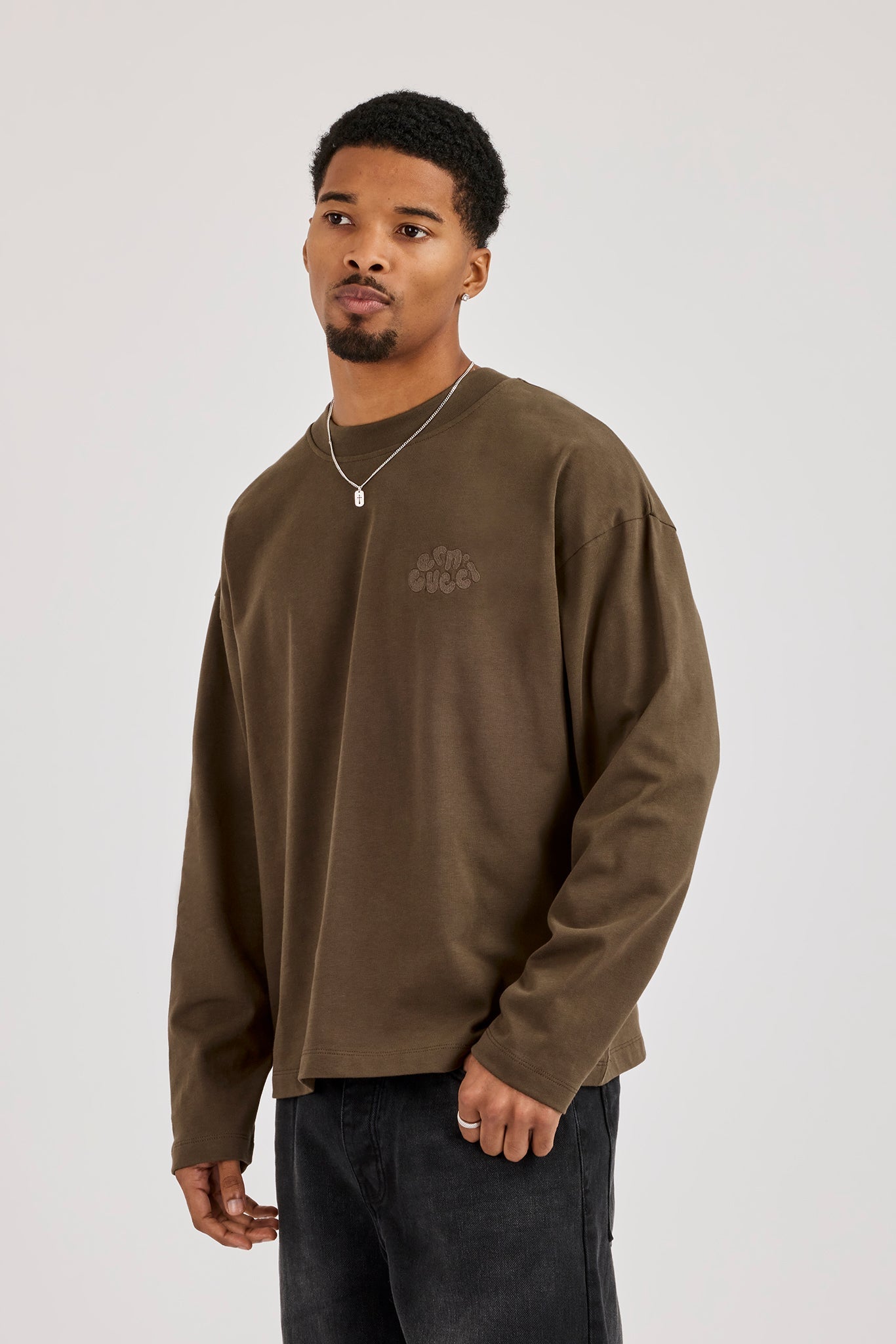 Long Sleeve Chain Stitch T-Shirt - Chocolate