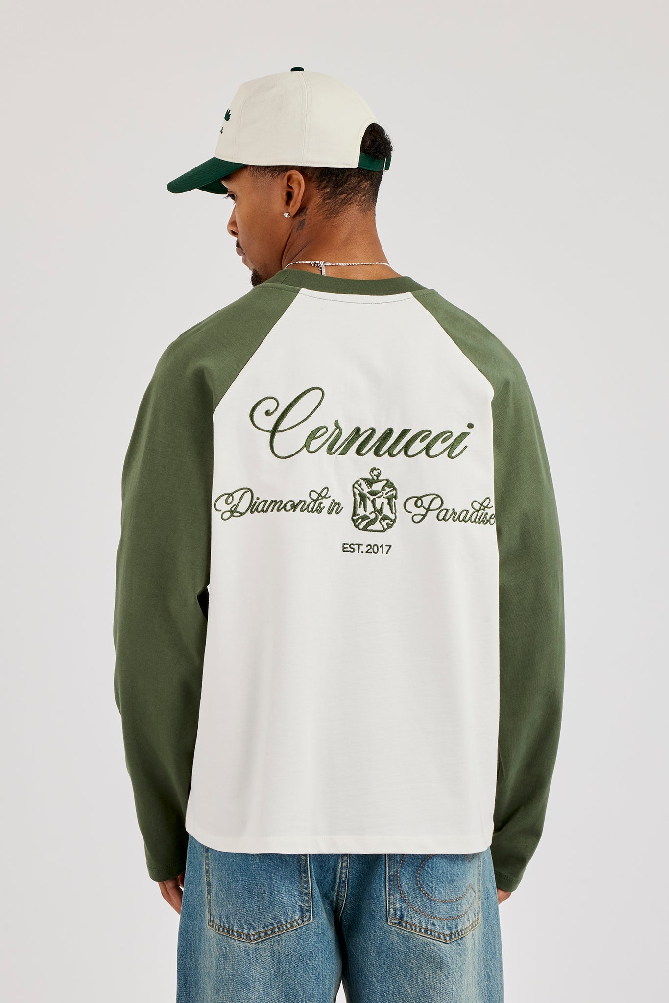 Long Sleeve Cernucci Diamonds Raglan T-Shirt - Green