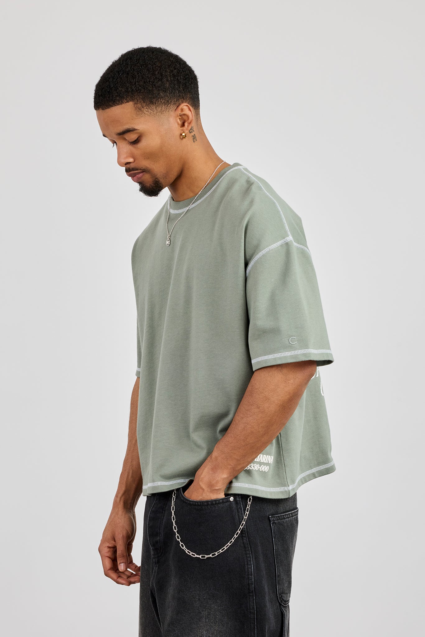 Boxy Movie Theatre Graphic T-Shirt - Dusty Green