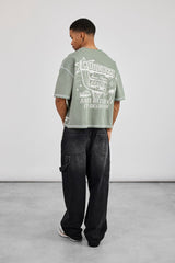Boxy Movie Theatre Graphic T-Shirt - Dusty Green
