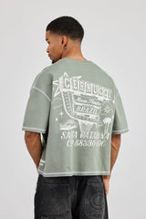 Boxy Movie Theatre Graphic T-Shirt - Dusty Green