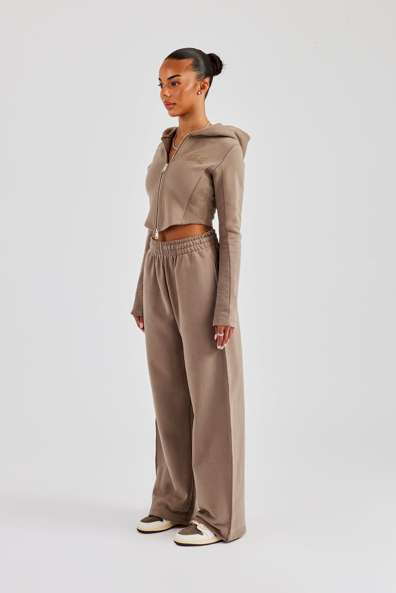 Fitted Reverse Loopback Hoodie & Wide Leg Jogger - Taupe