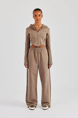 Fitted Reverse Loopback Hoodie & Wide Leg Jogger - Taupe