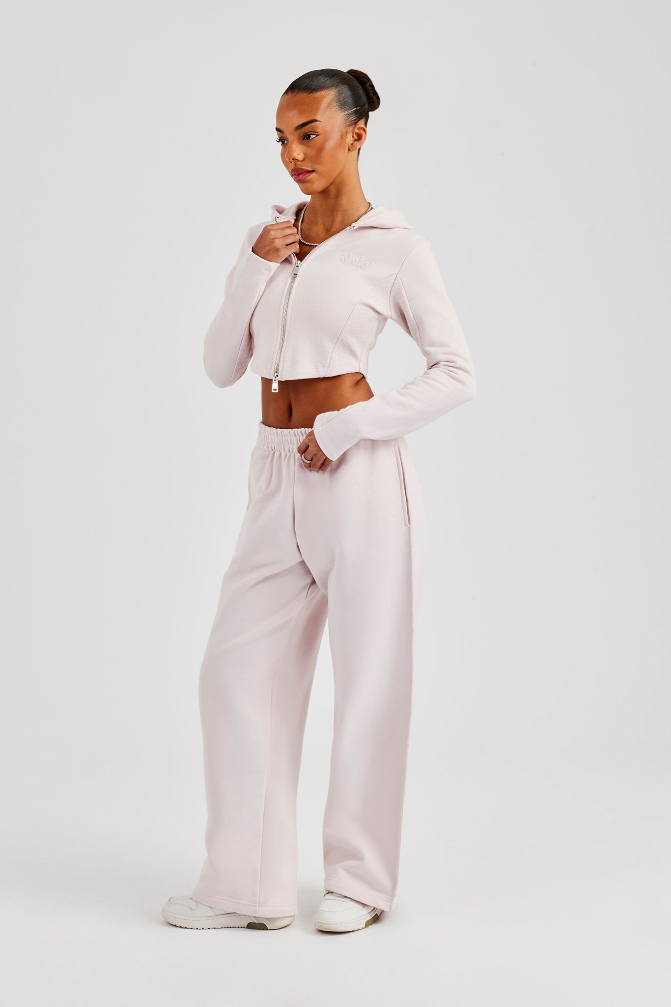 Fitted Reverse Loopback Hoodie & Wide Leg Jogger - Light Pink