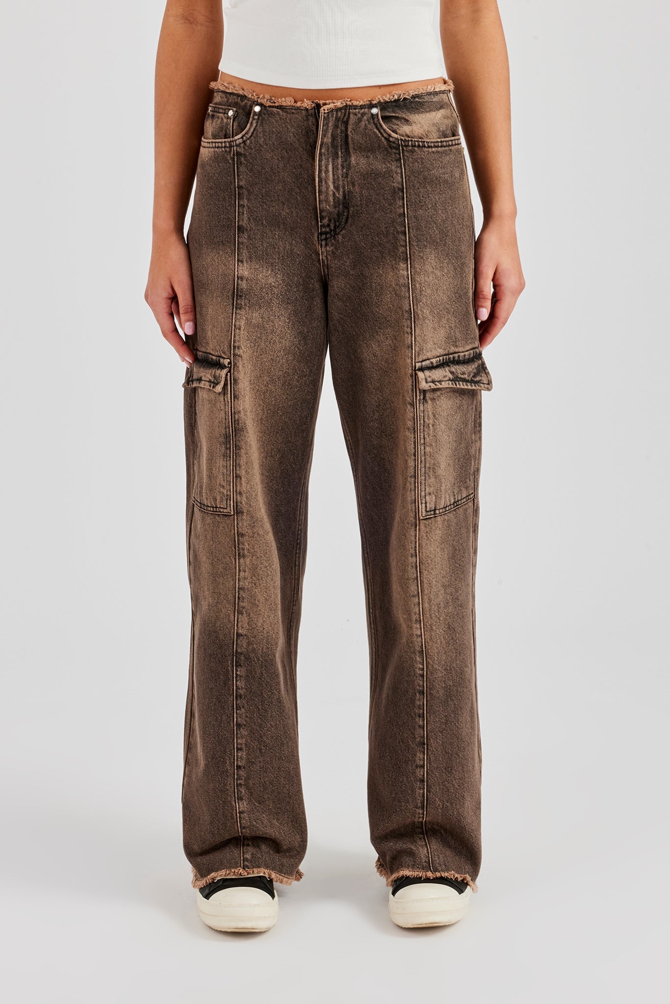 Denim Pocket Straight Leg Jean - Washed Brown