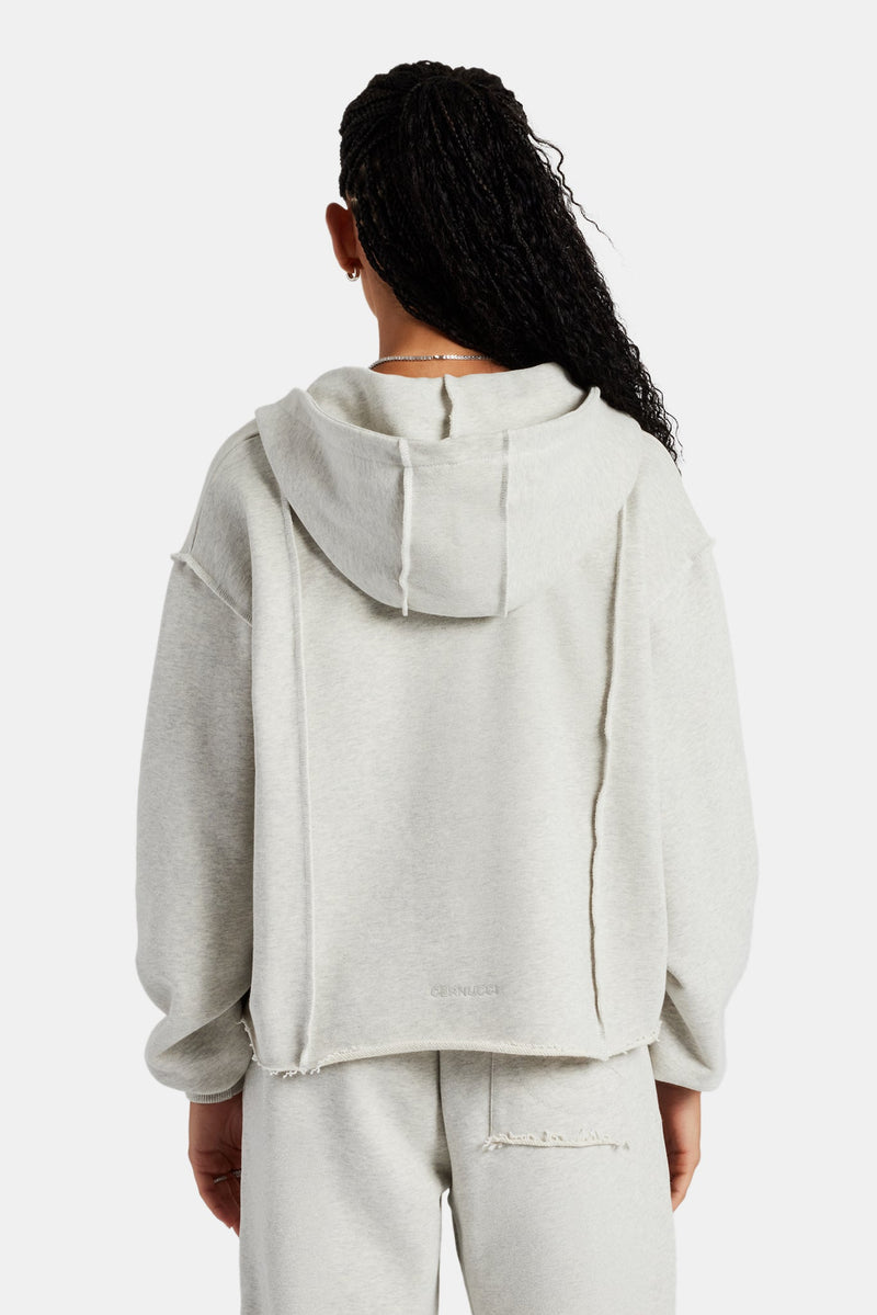 Womens Exposed Seam Zip Through Hoodie - Grey Marl