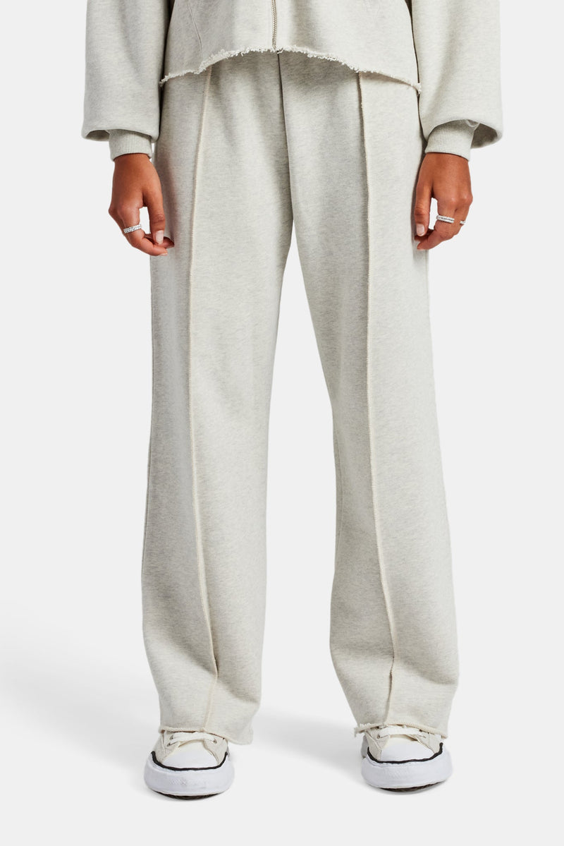 Womens Exposed Seam Wide Leg Jogger - Grey Marl