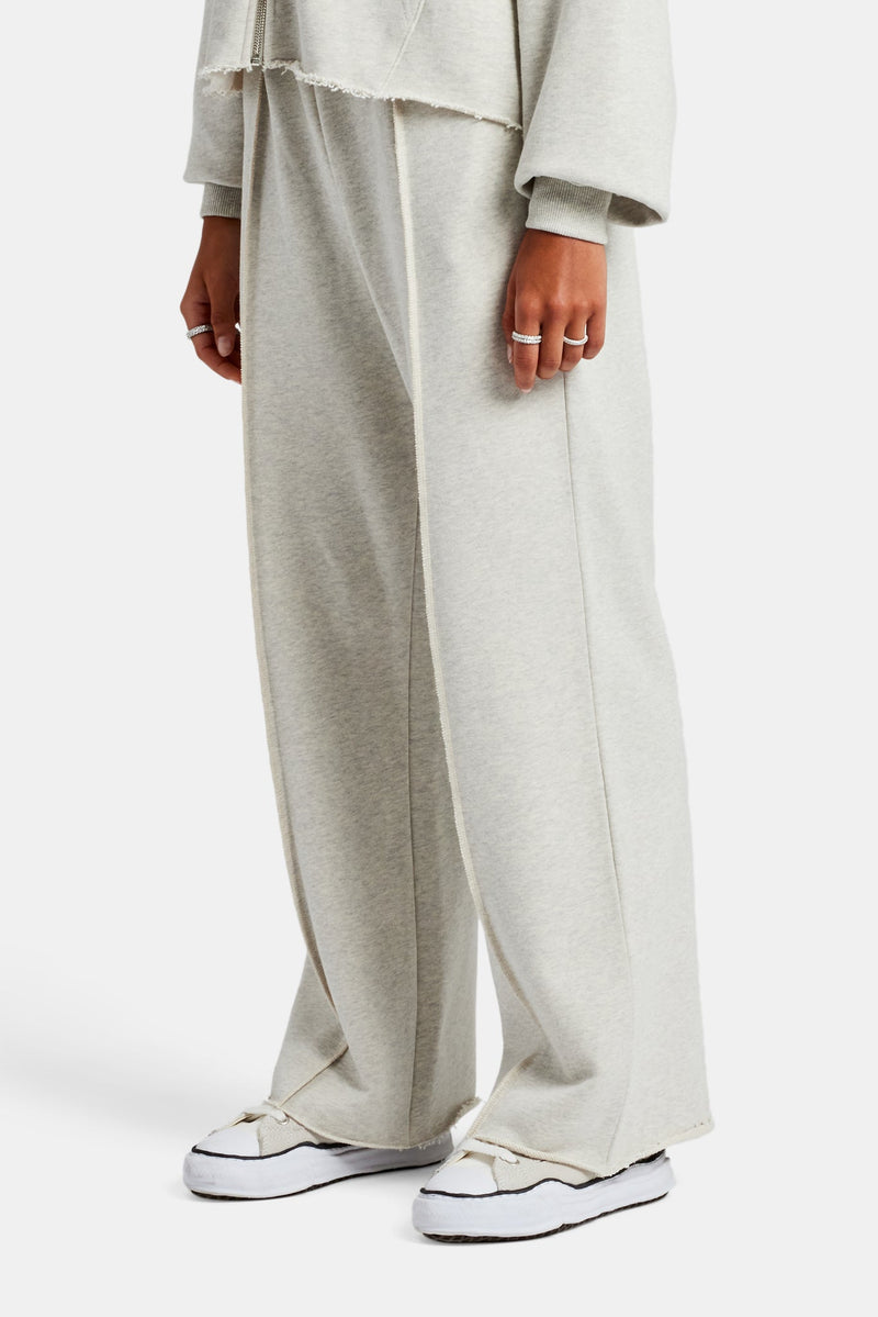 Womens Exposed Seam Wide Leg Jogger - Grey Marl