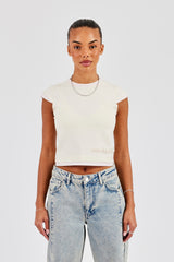 Double Layer Trim Cap Sleeve Top - Off White