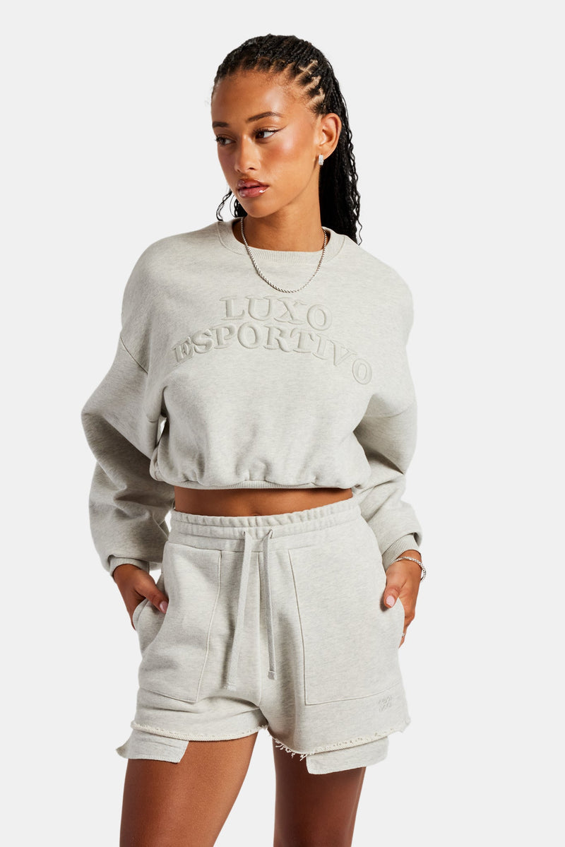 Esportivo Embroidered Sweat & Short Set - Grey Marl