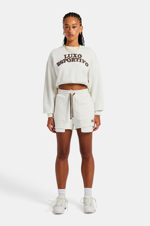 Esportivo Embroidered Sweatshirt & Short Set - Off White