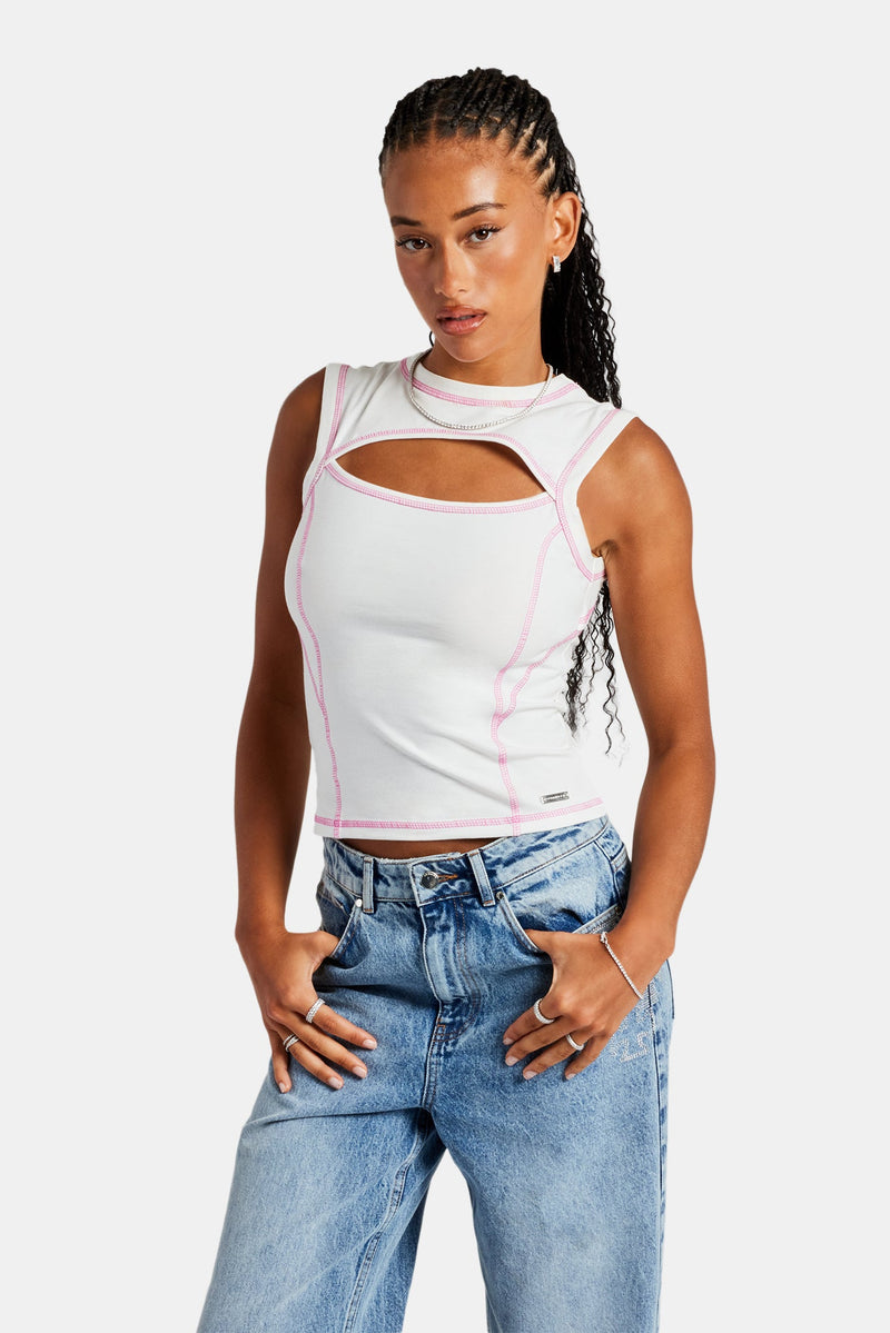 Contrast Stitch Cut Out Top - Off White