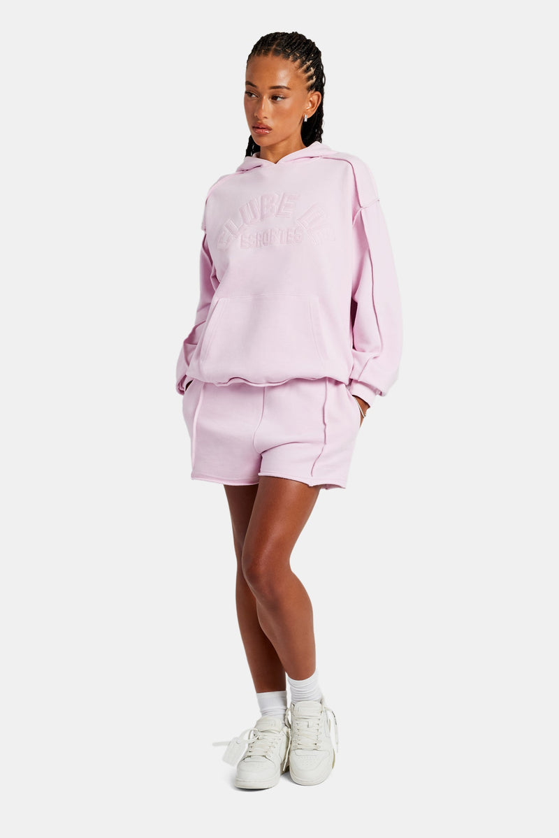 Overlock Oversized Hoodie & Short Set - Pink