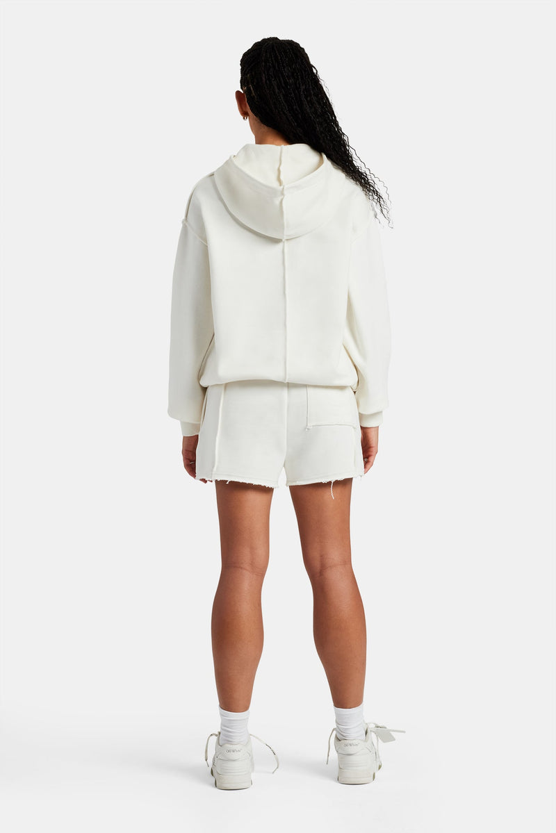 Overlock Oversized Hoodie & Short Set - Off White