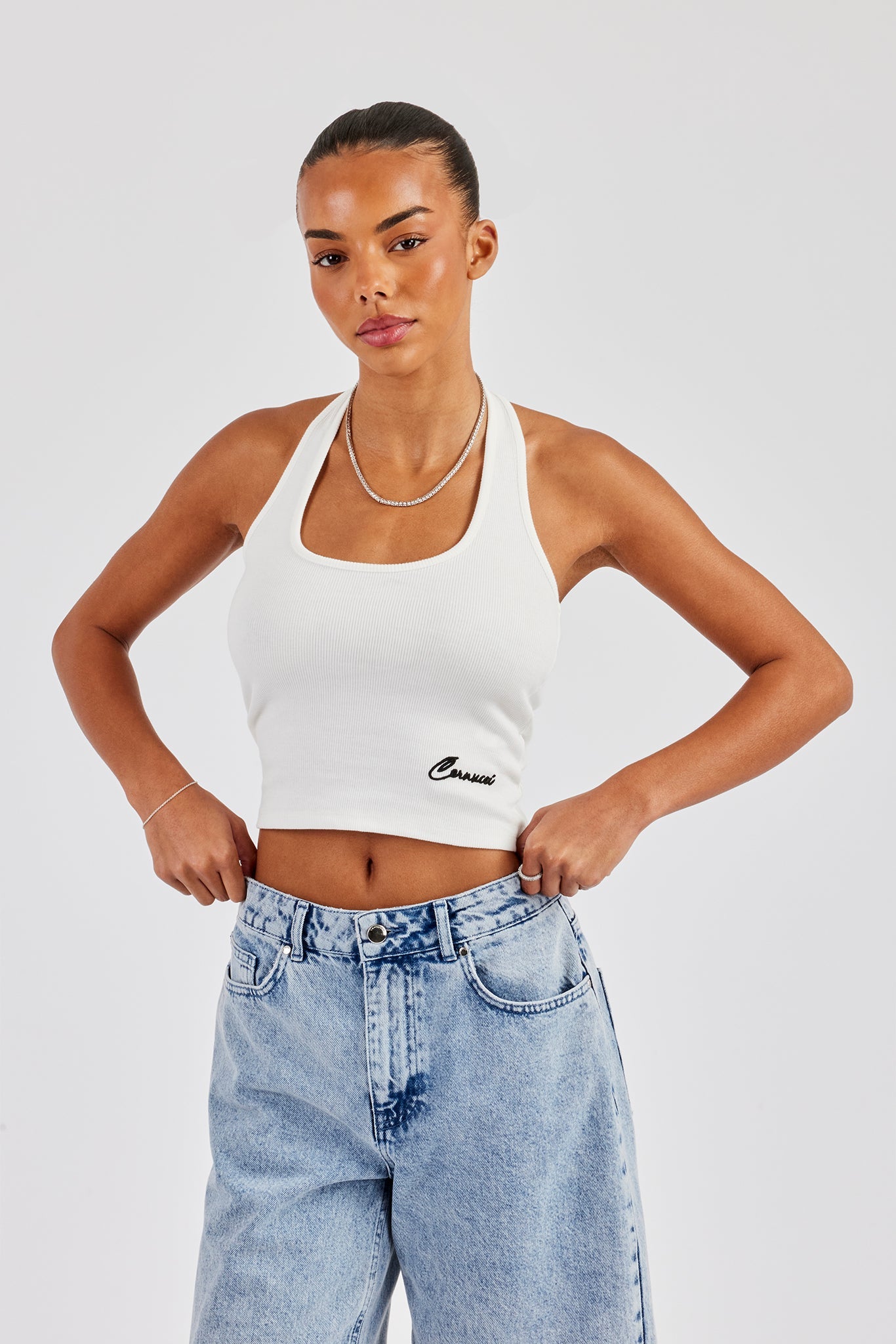 Rib Halterneck Top - Off White