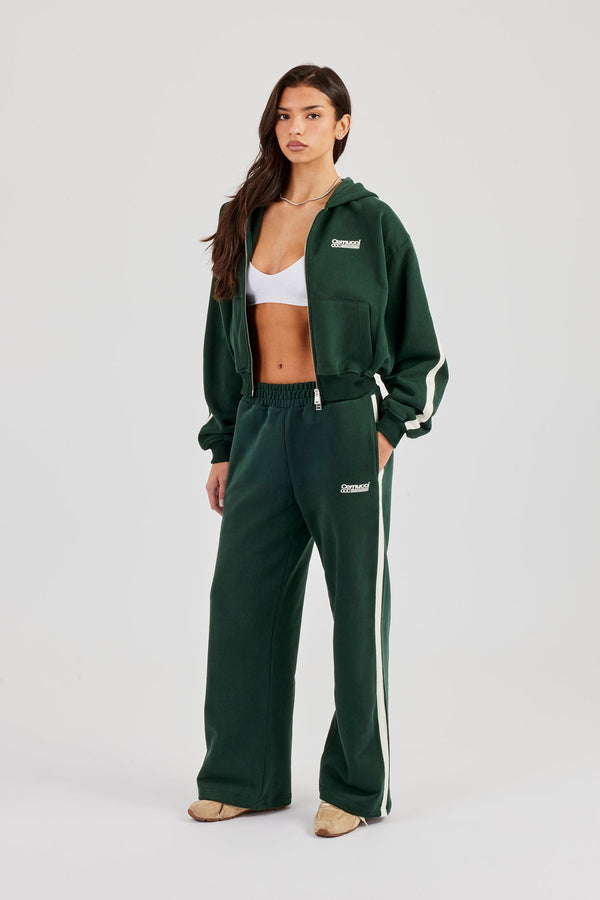 CCC Taping Boxy Zip Through Hoodie & Wide Leg Jogger - Forest Green