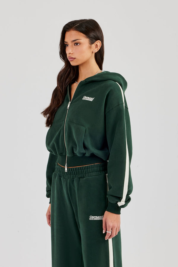 CCC Taping Boxy Zip Through Hoodie - Forest Green