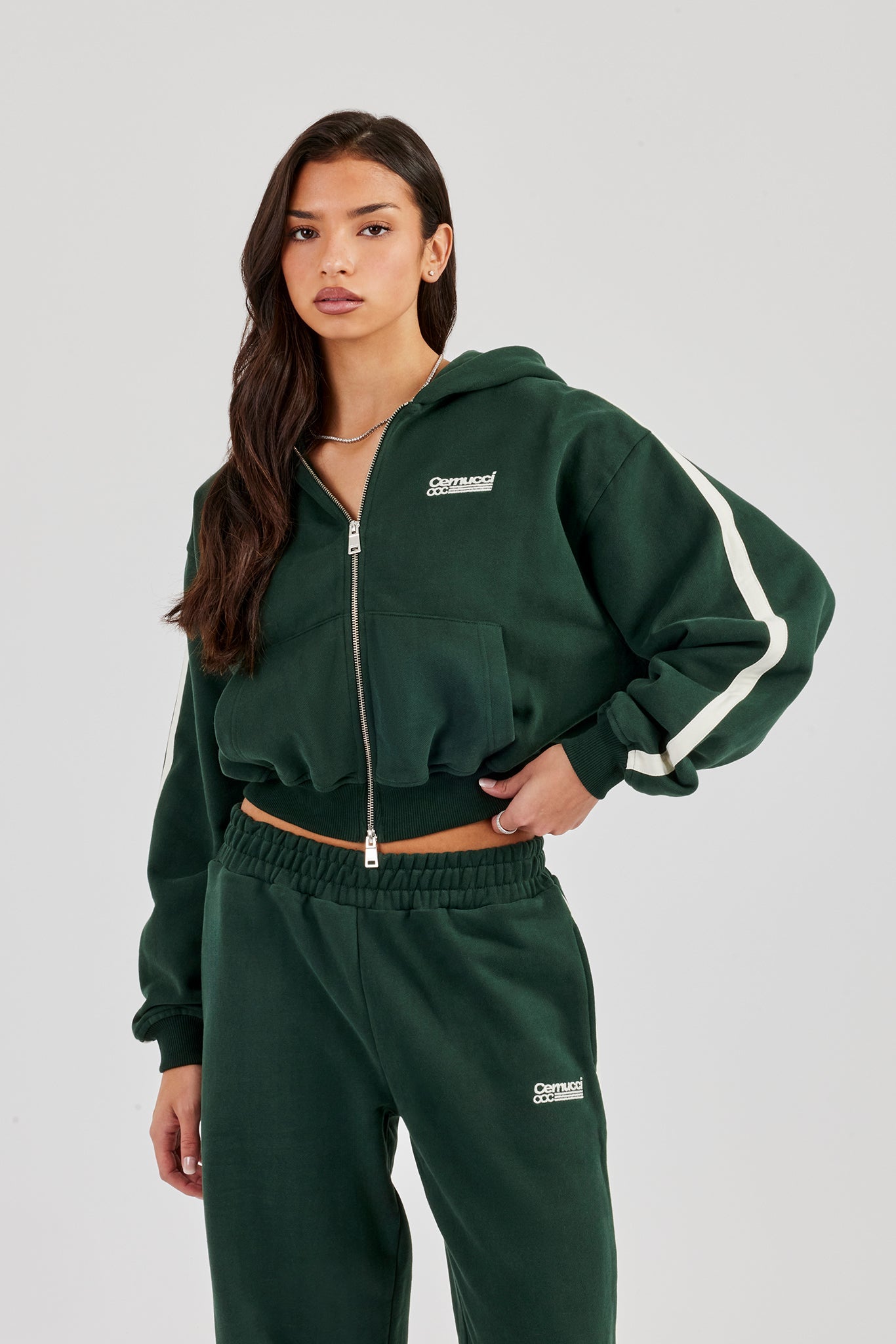 CCC Taping Boxy Zip Through Hoodie - Forest Green