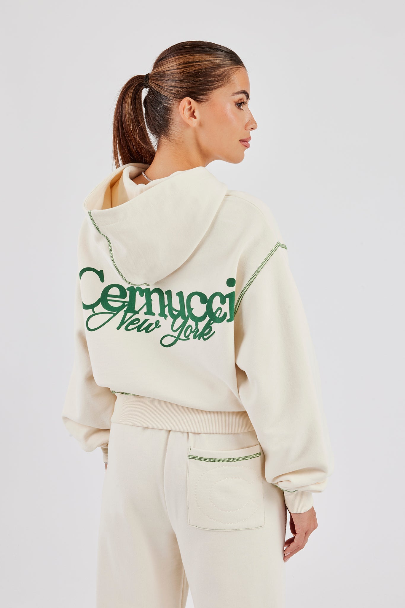 New York Contrast Stitch Boxy Hoodie - Off White