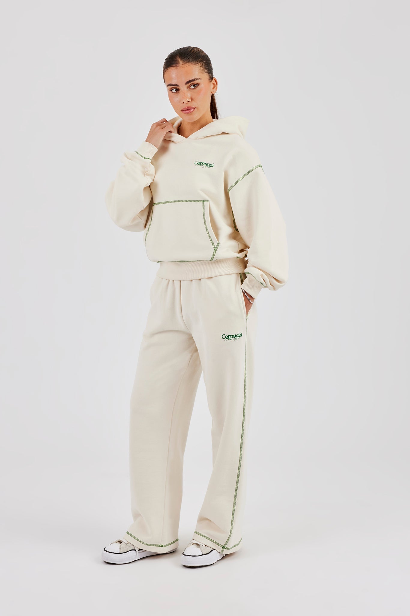 New York Contrast Stitch Boxy Hoodie - Off White
