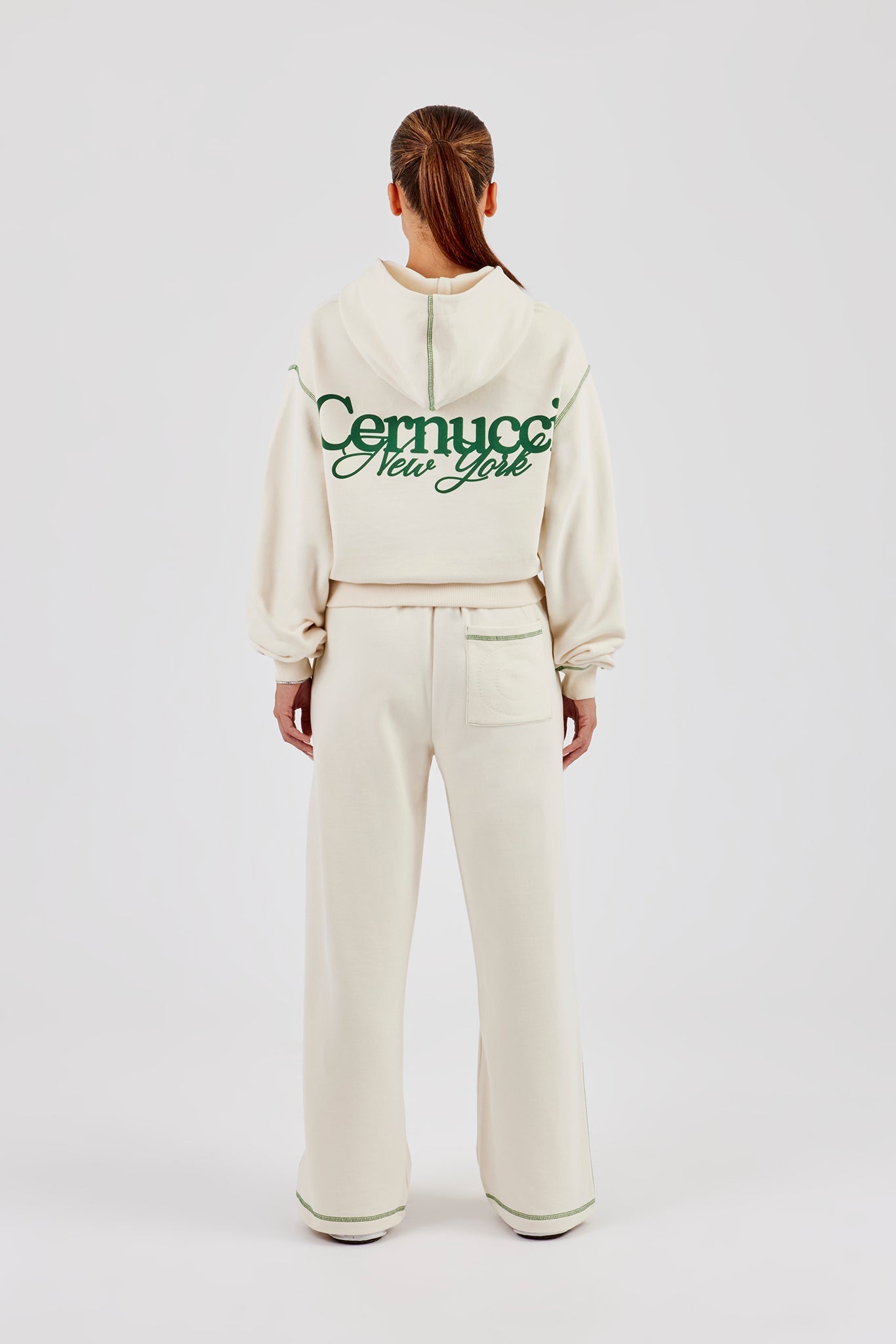 New York Contrast Stitch Boxy Hoodie & Wide Leg Jogger - Off White