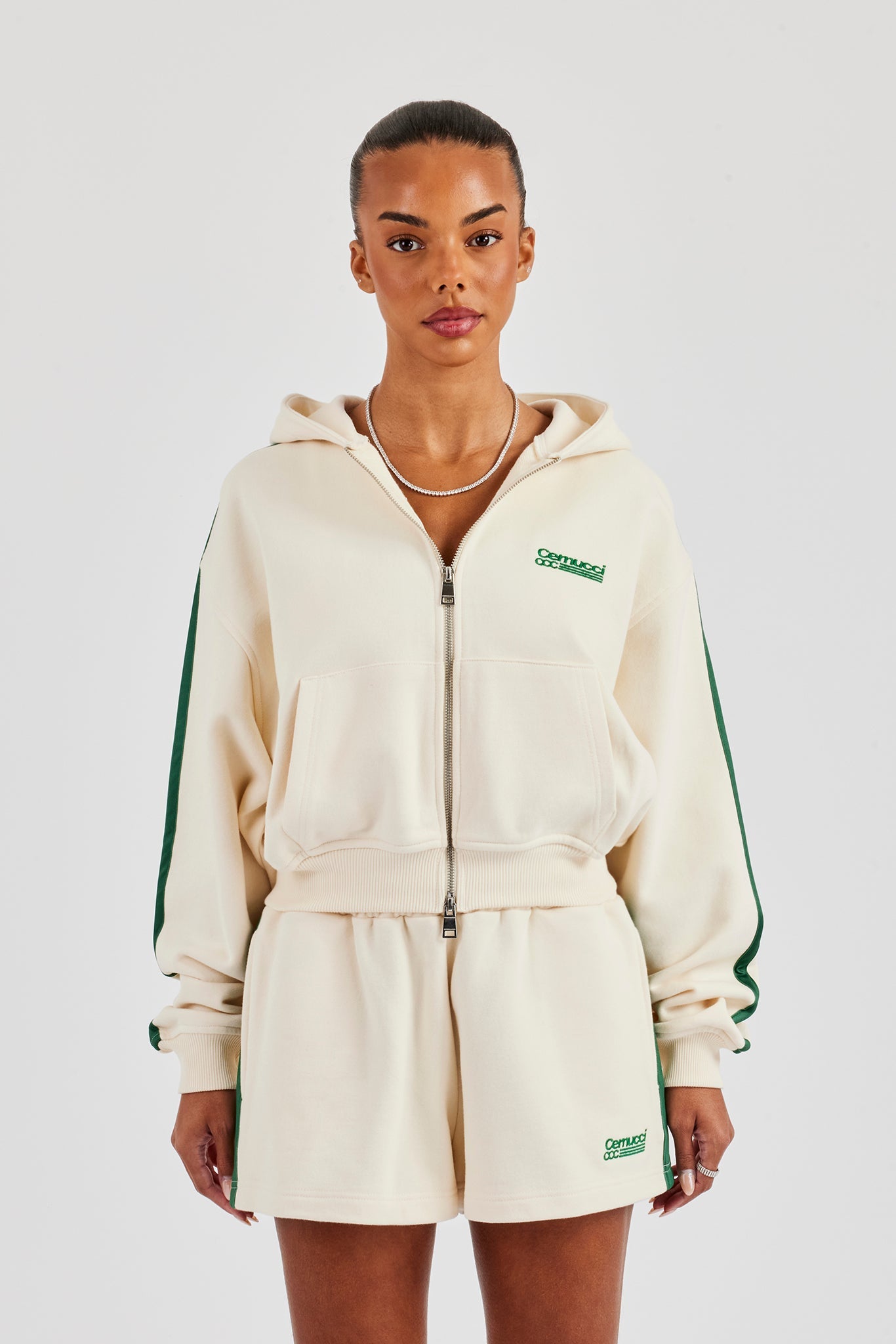 CCC Taping Boxy Zip Through Hoodie & Shorts - Off White
